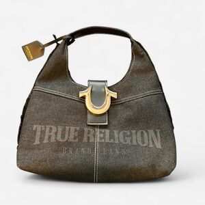 True Religion Brown Hobo Bag with Silver Detail